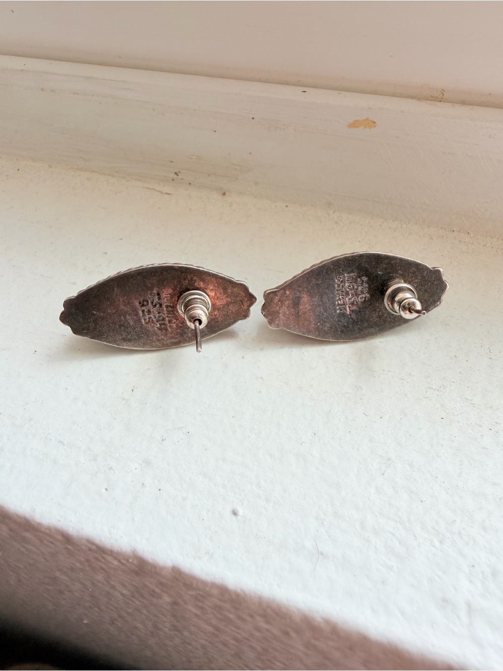Vintage Sterling Silver 925 Abalone Oval Earrings - Iridescent Blue-Green - Picture 5 of 7